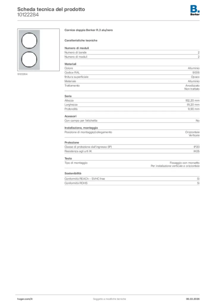 Immagine Berker Scheda tecnica del prodotto 10122284 | Hager Italia