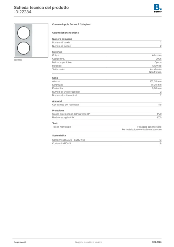 Immagine Berker Scheda tecnica del prodotto 10122284 | Hager Italia