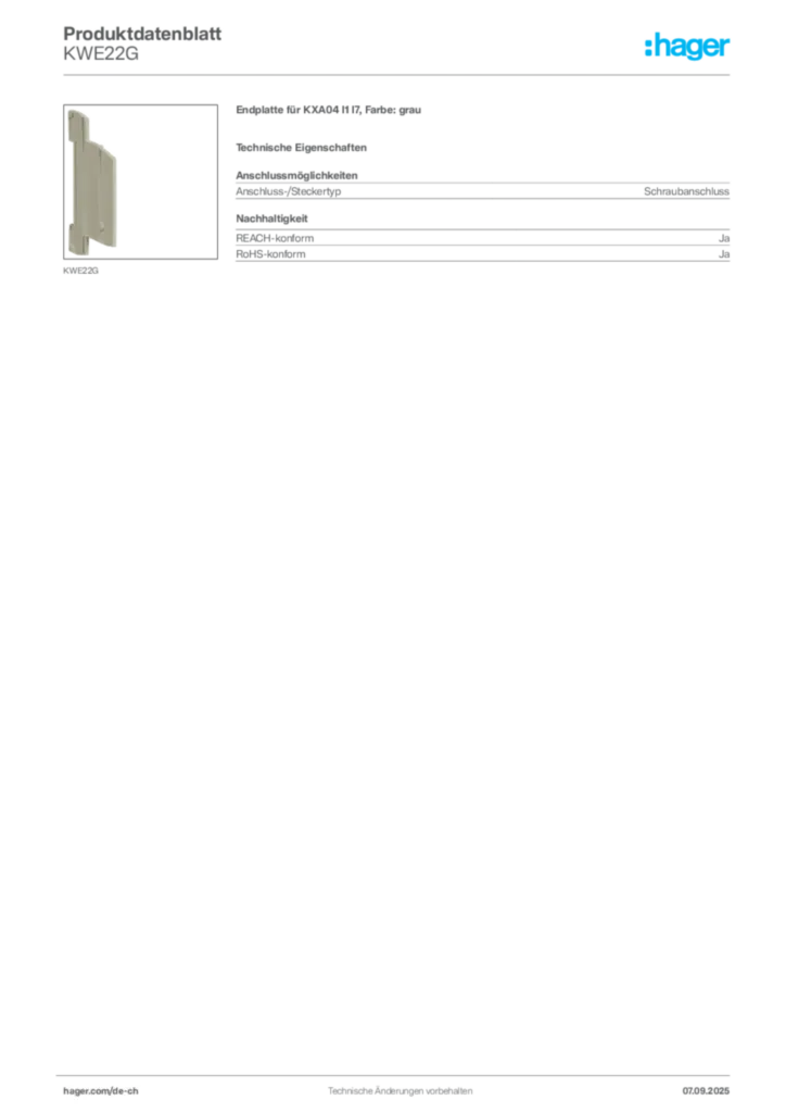 Bild Hager Produktdatenblatt KWE22G | Hager Schweiz