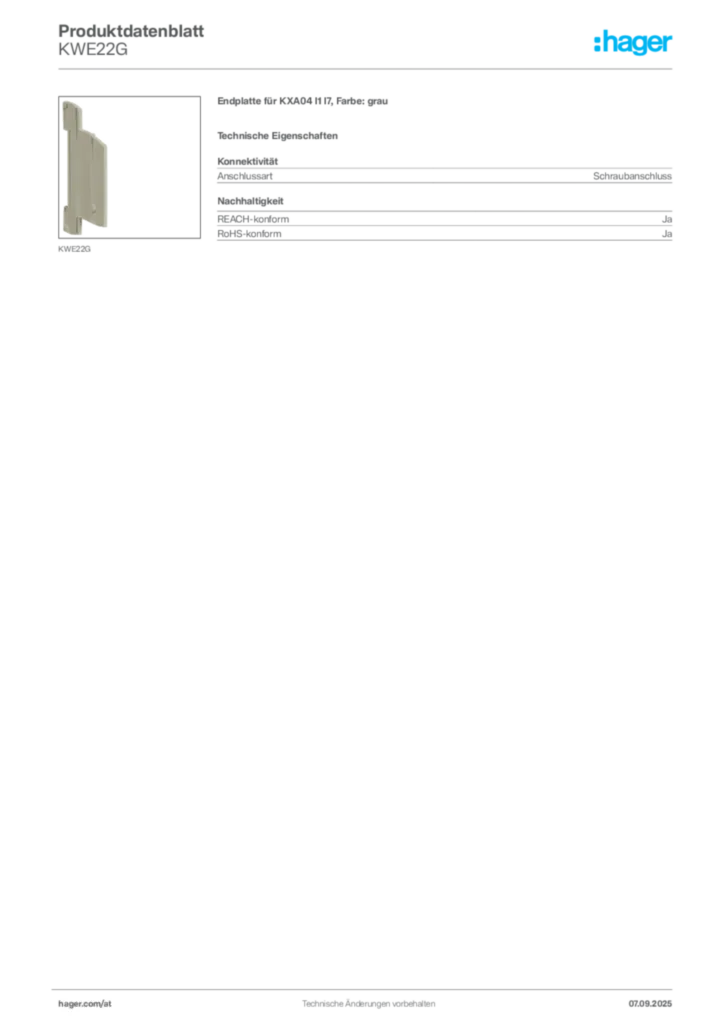 Bild Hager Produktdatenblatt KWE22G | Hager Deutschland