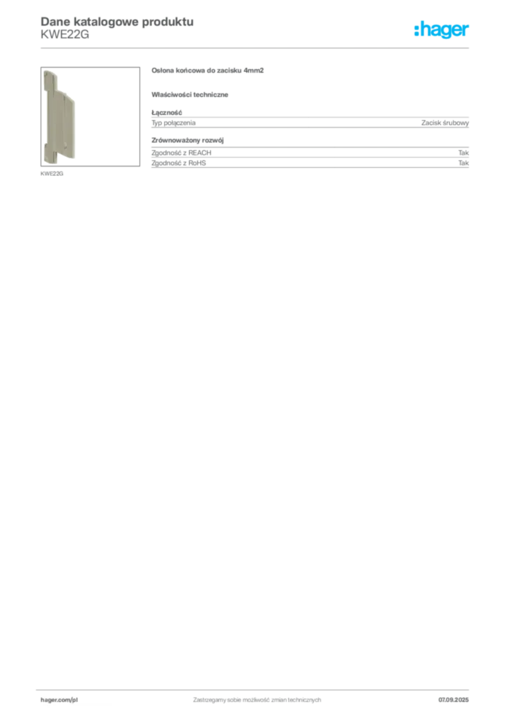 Zdjęcie Hager Dane katalogowe produktu KWE22G | Hager Polska