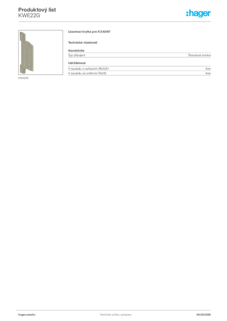 Obrázek Hager Produktový list KWE22G | Hager