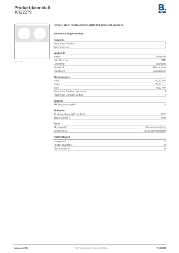 Berker Produktdatenblatt 10122279