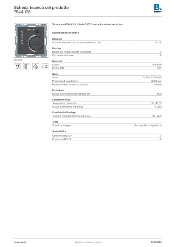 Immagine Berker Scheda tecnica del prodotto 75441126 | Hager Italia