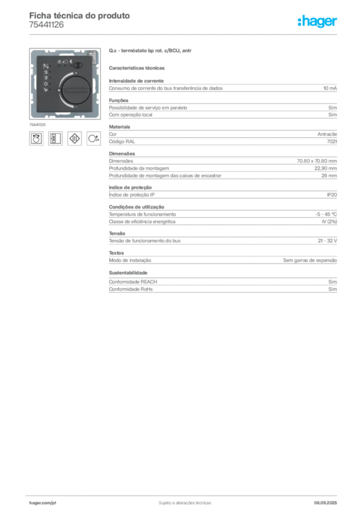 Imagem Hager Ficha técnica do produto 75441126 | Hager Portugal