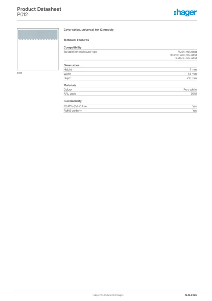 Image Hager Product data sheet P012  | Hager Africa