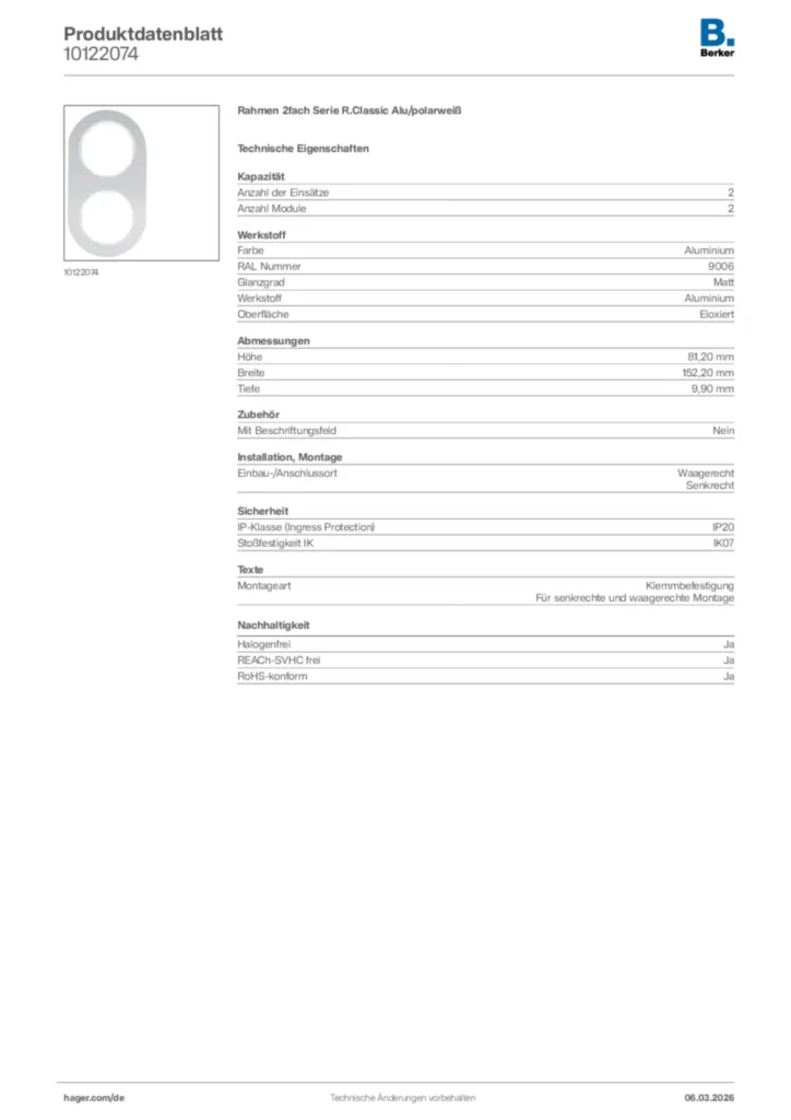 Bild Berker Produktdatenblatt 10122074 | Hager Deutschland