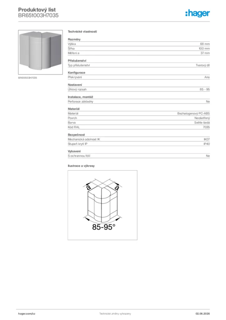 Obrázek Hager Generováno - Datový list produktu BR651003H7035 | Hager