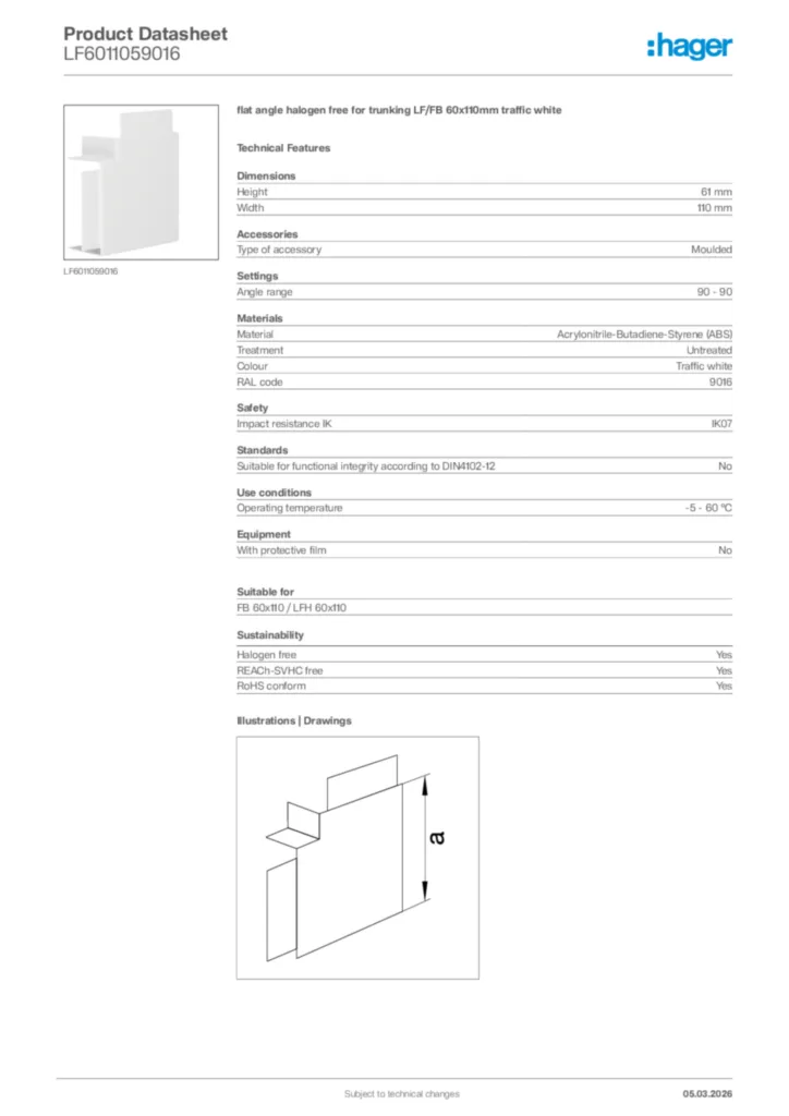 Image Hager Product data sheet LF6011059016  | Hager Africa
