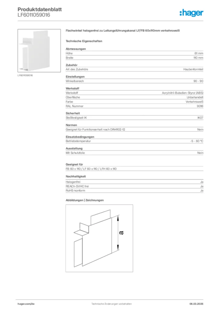 Bild Hager Produktdatenblatt LF6011059016 | Hager Deutschland