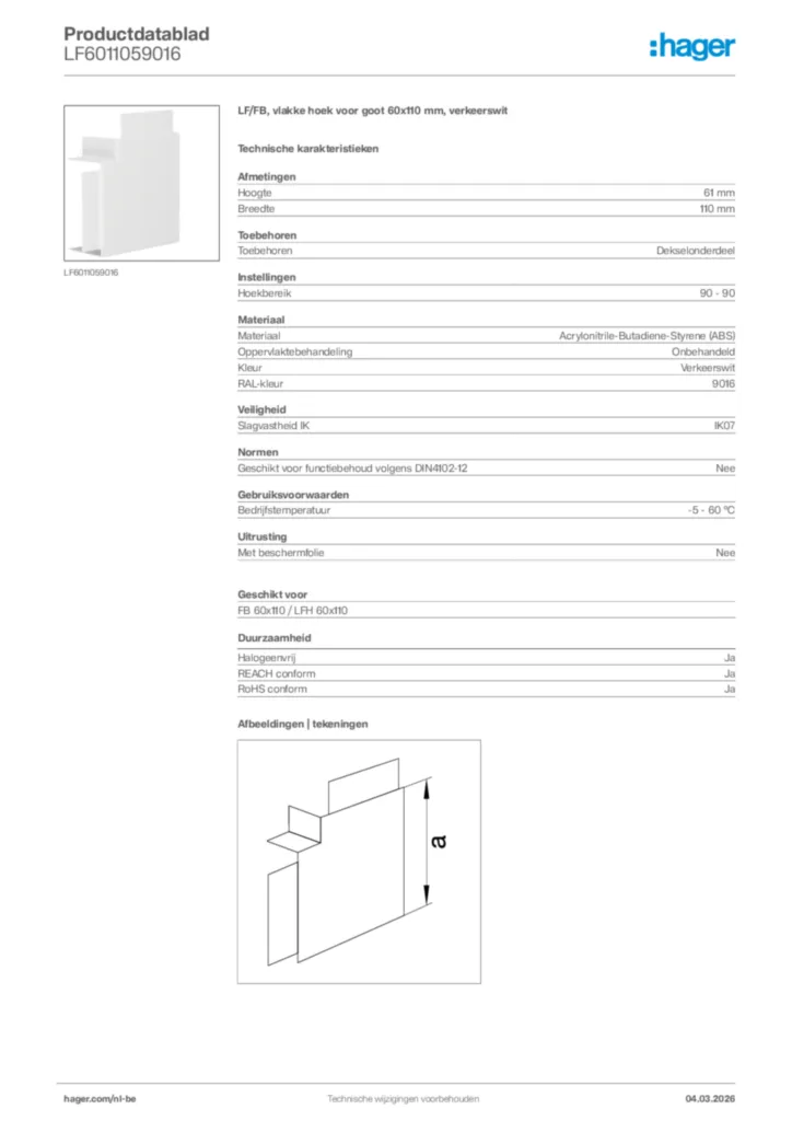 Afbeelding Hager Productdatablad LF6011059016 | Hager Belgium