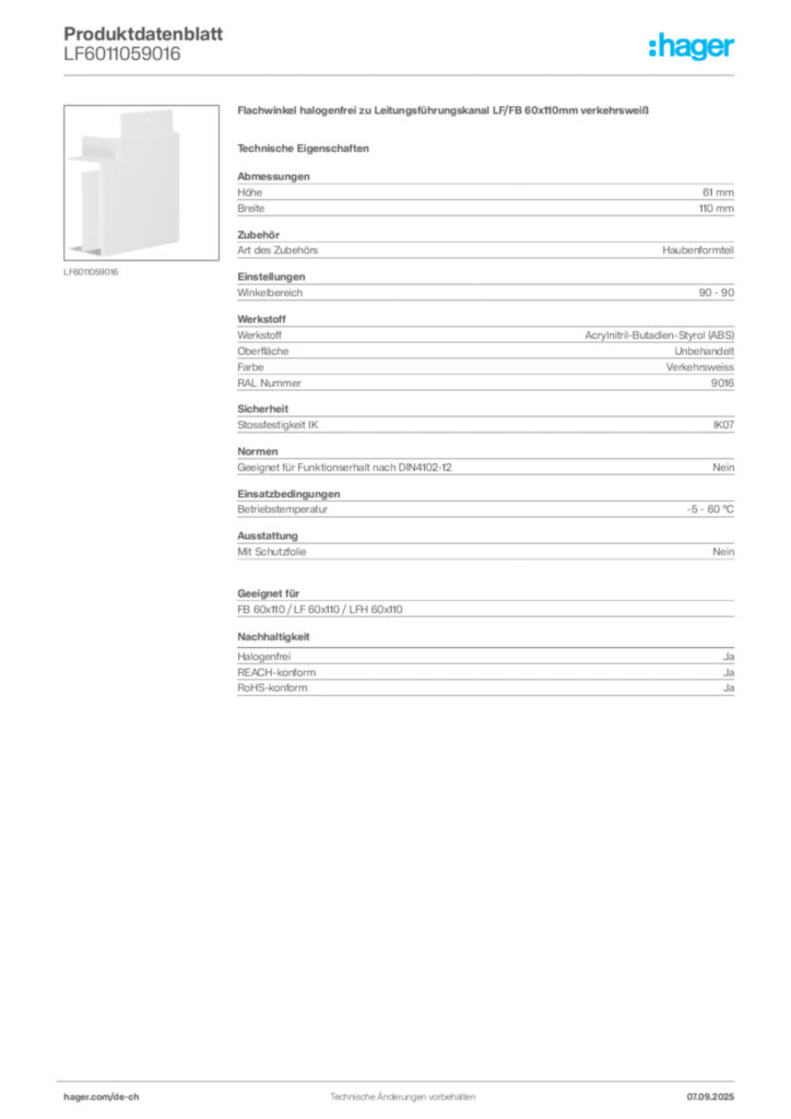 Bild Hager Produktdatenblatt LF6011059016 | Hager Schweiz