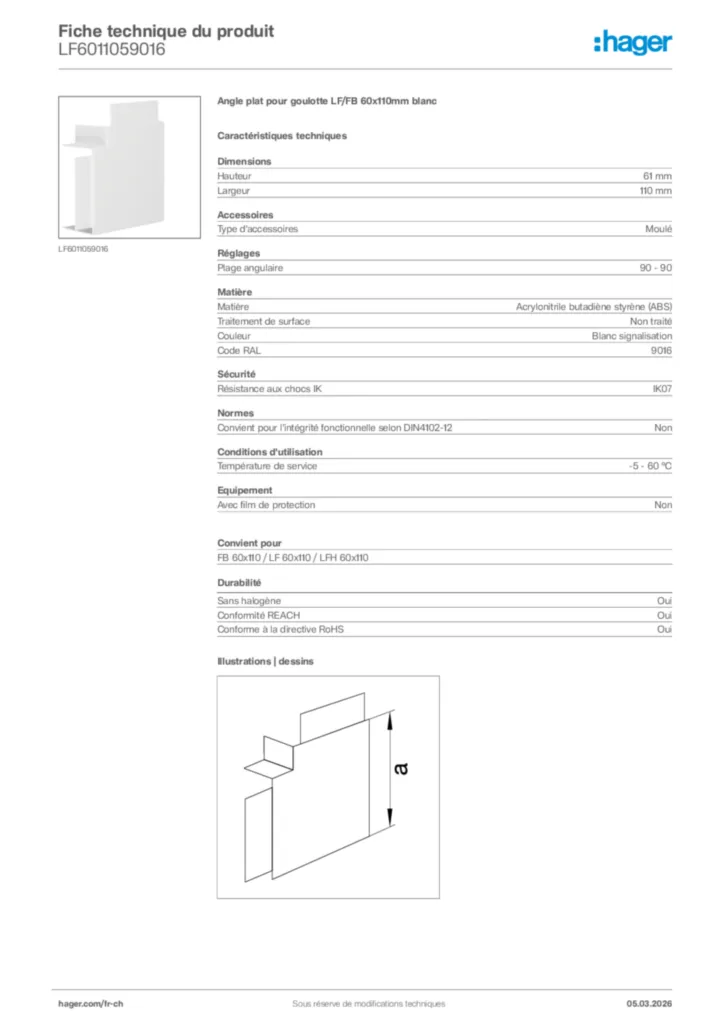 Image Hager Fiche technique du produit LF6011059016 | Hager Suisse