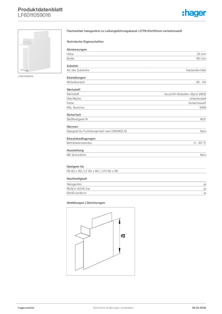 Bild Hager Produktdatenblatt LF6011059016 | Hager Deutschland