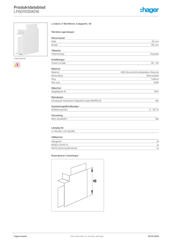 Bild Hager Produktdatablad LF6011059016 | Hager Sverige