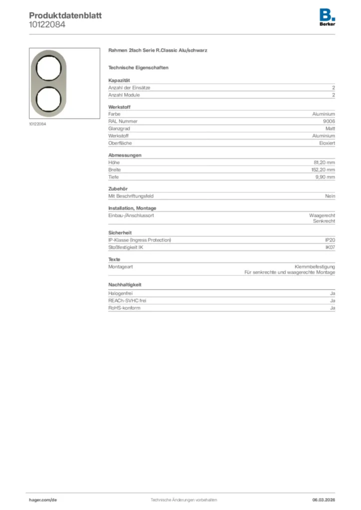 Bild Berker Produktdatenblatt 10122084 | Hager Deutschland