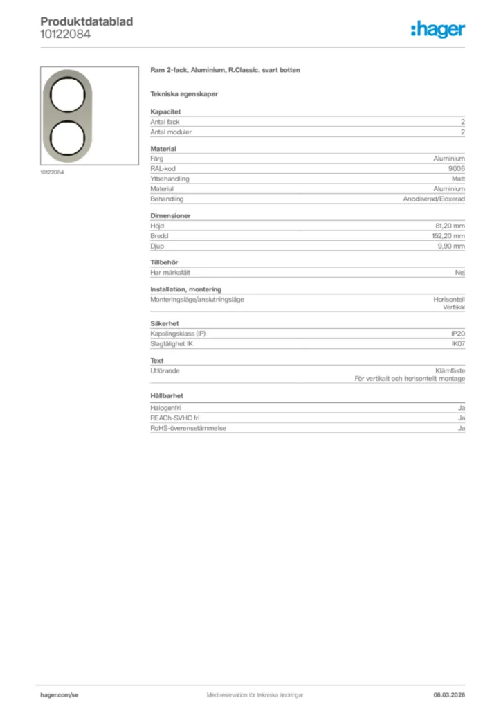 Bild Hager Produktdatablad 10122084 | Hager Sverige