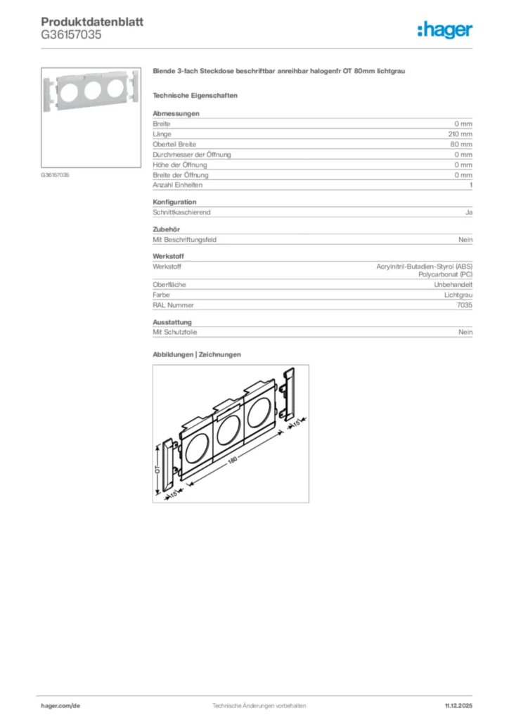 Bild Hager Produktdatenblatt G36157035 | Hager Deutschland