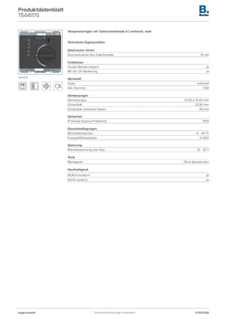Bild Berker Produktdatenblatt 75441175 | Hager Deutschland