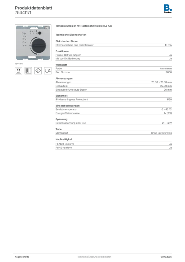 Bild Berker Produktdatenblatt 75441171 | Hager Deutschland