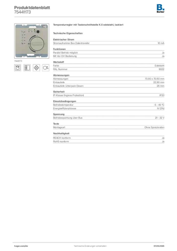 Bild Berker Produktdatenblatt 75441173 | Hager Deutschland