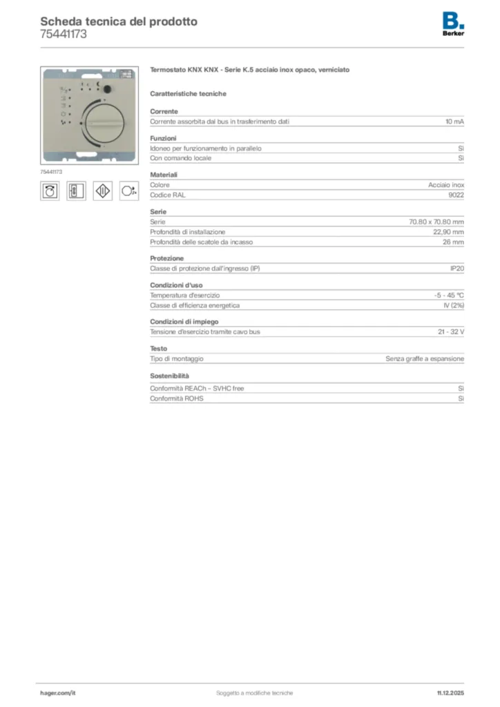Immagine Berker Scheda tecnica del prodotto 75441173 | Hager Italia
