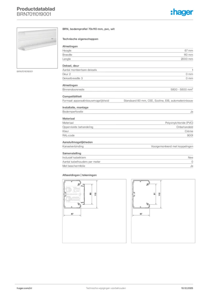 Afbeelding Hager Productdatablad BRN7011019001 | Hager Nederland