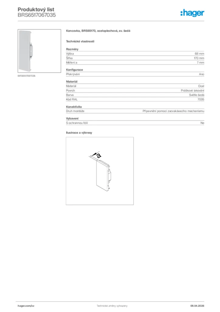 Obrázek Hager Product data sheet BRS6517067035 | Hager