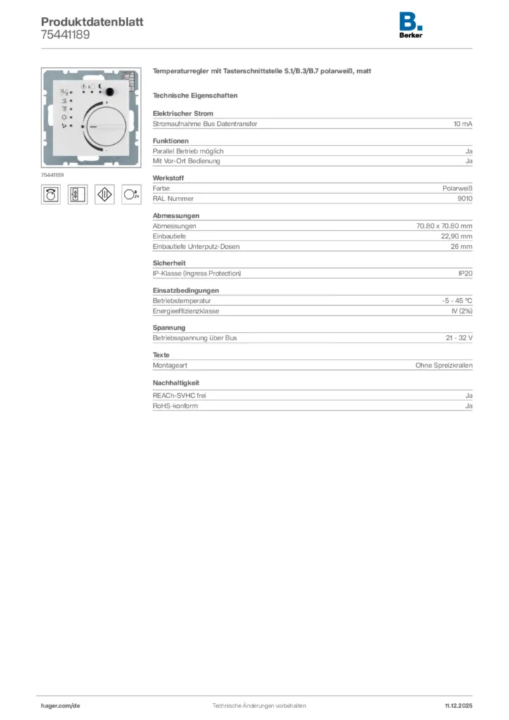Bild Berker Produktdatenblatt 75441189 | Hager Deutschland
