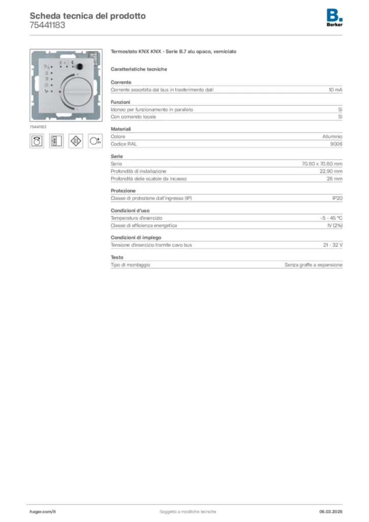 Immagine Berker Scheda tecnica del prodotto 75441183 | Hager Italia
