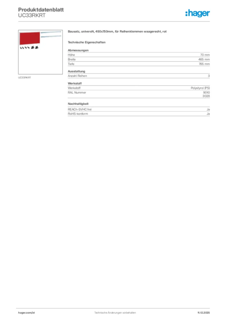 Bild Hager Produktdatenblatt UC33RKRT | Hager Deutschland