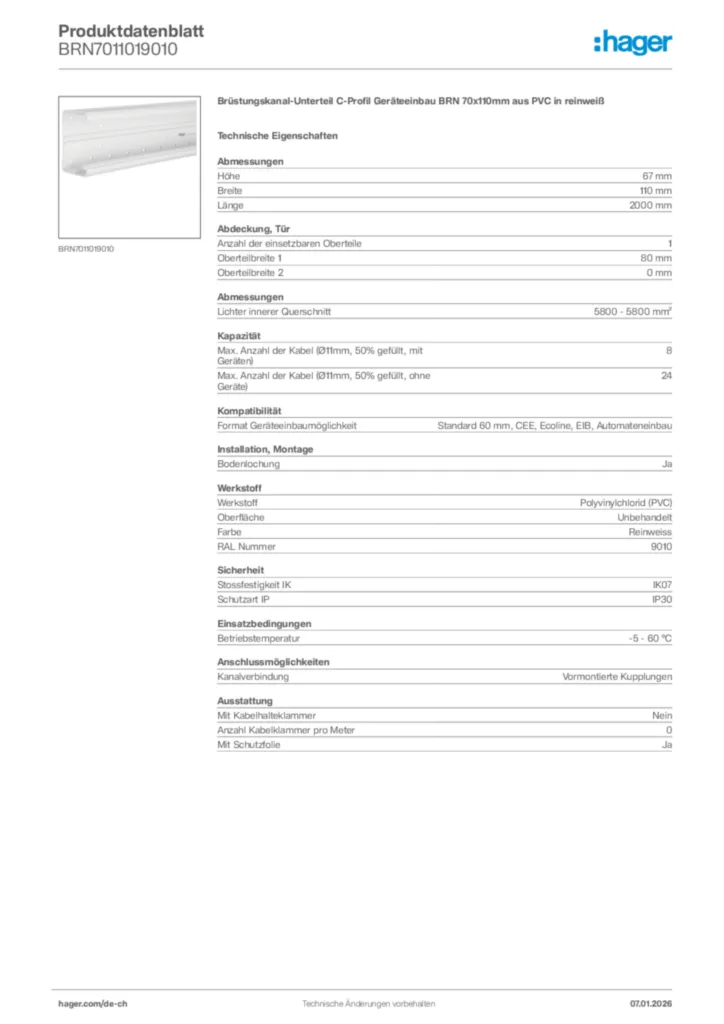 Bild Hager Produktdatenblatt BRN7011019010 | Hager Schweiz