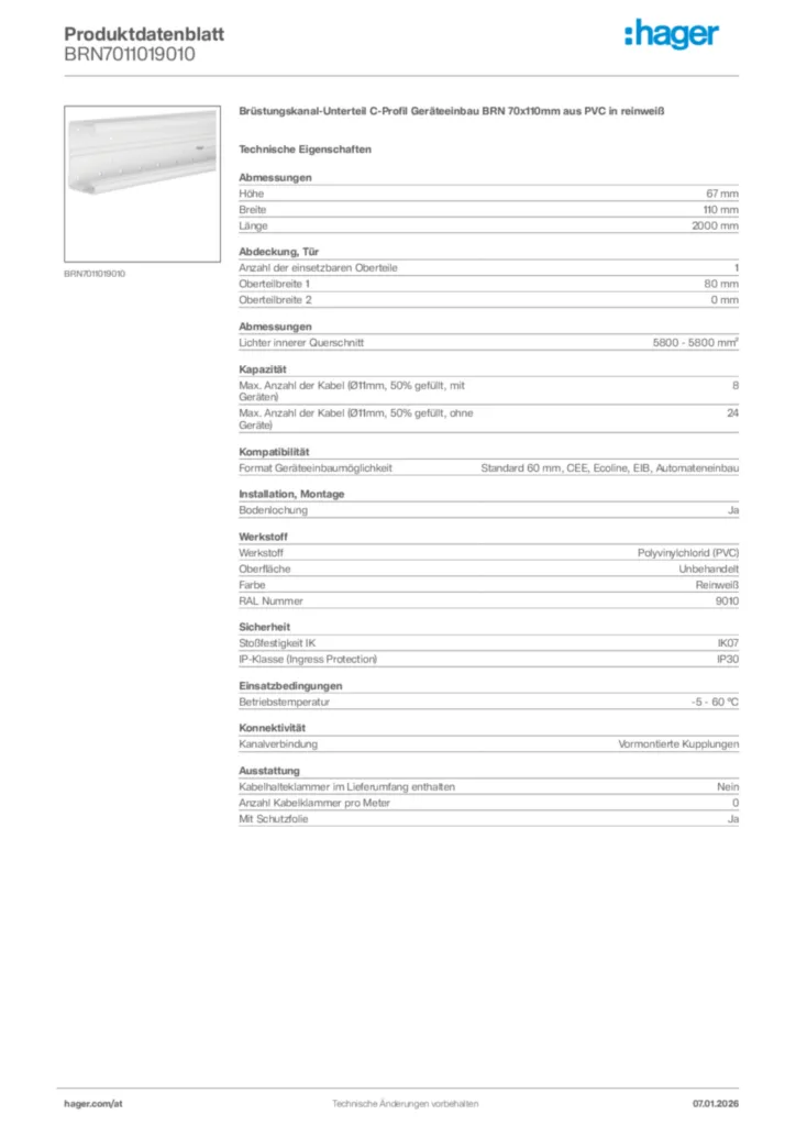 Bild Hager Produktdatenblatt BRN7011019010 | Hager Deutschland