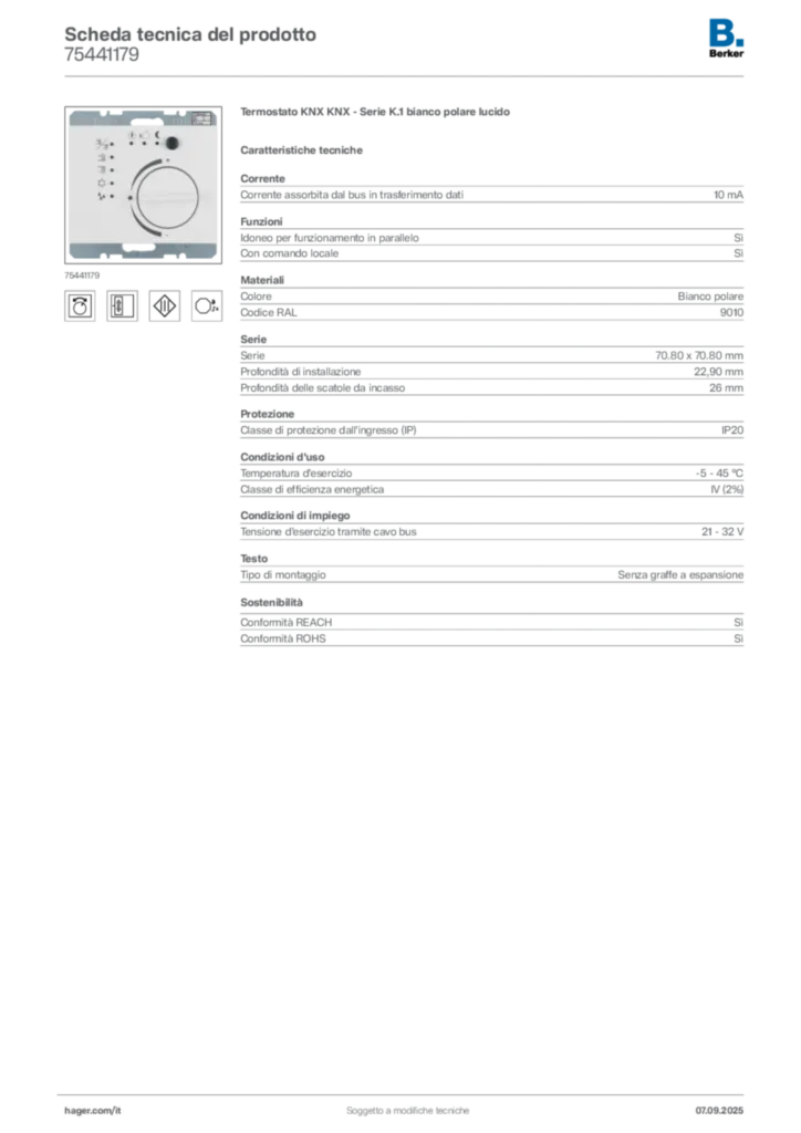 Immagine Berker Scheda tecnica del prodotto 75441179 | Hager Italia