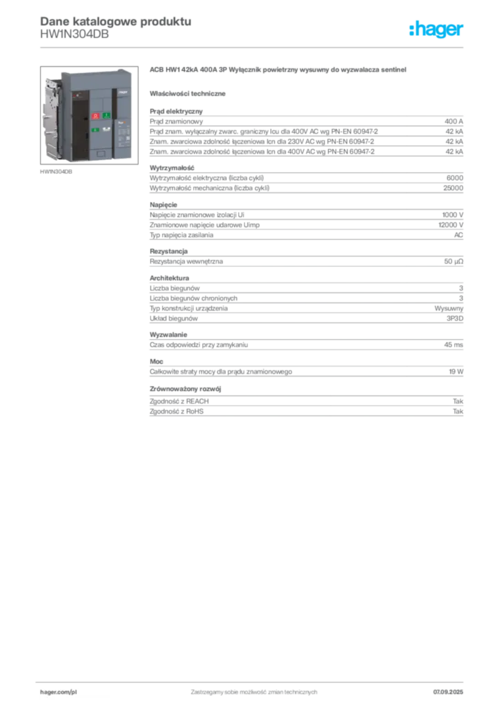 Zdjęcie Hager Dane katalogowe produktu HW1N304DB | Hager Polska