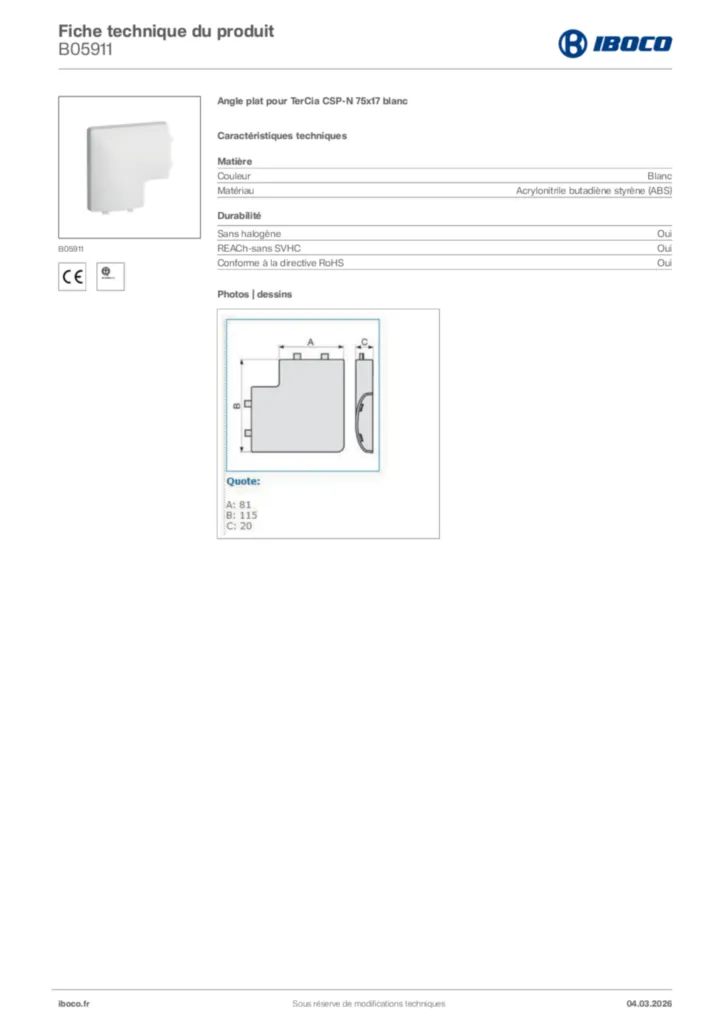 Image Iboco Fiche technique du produit B05911 | Hager France