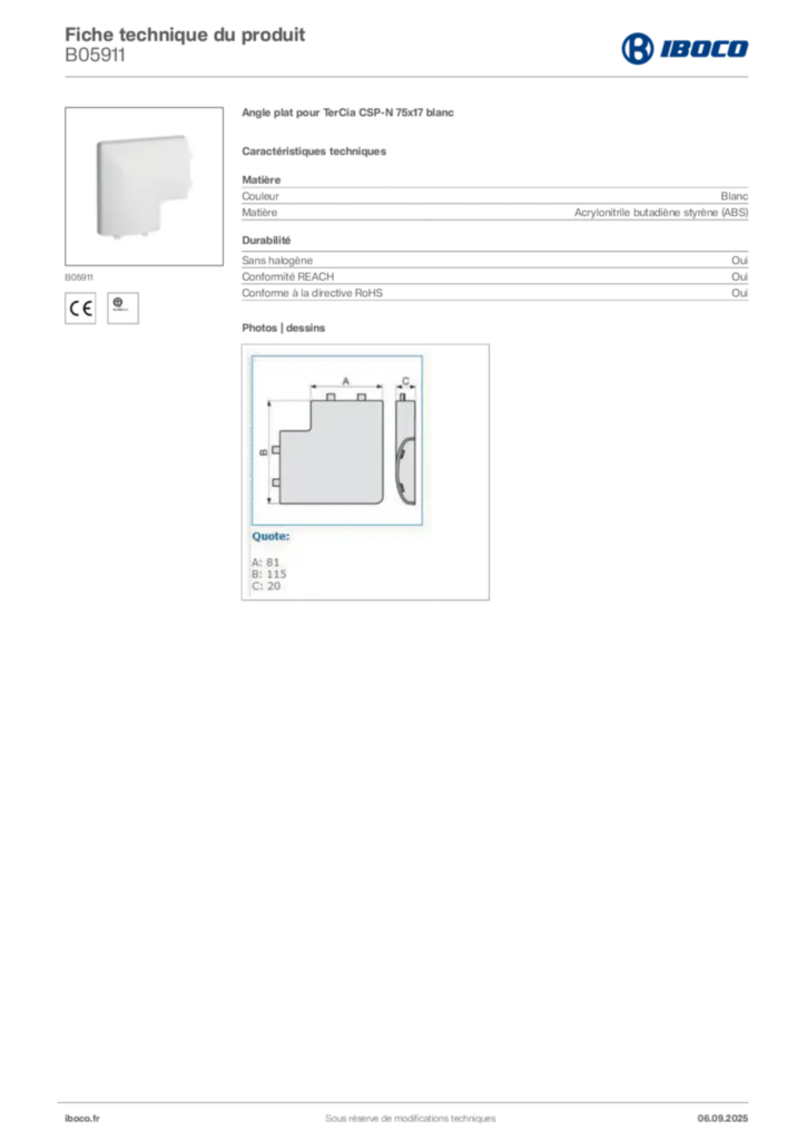 Image Iboco Fiche technique du produit B05911 | Hager France