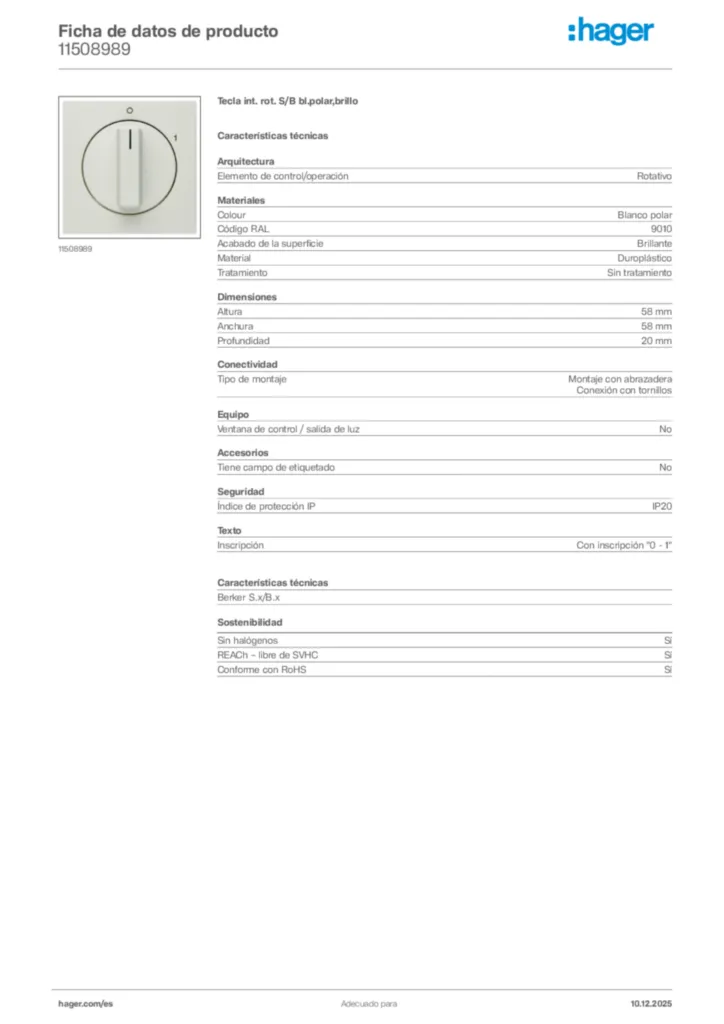 Imagen Hager Ficha de datos de producto 11508989 | Hager España