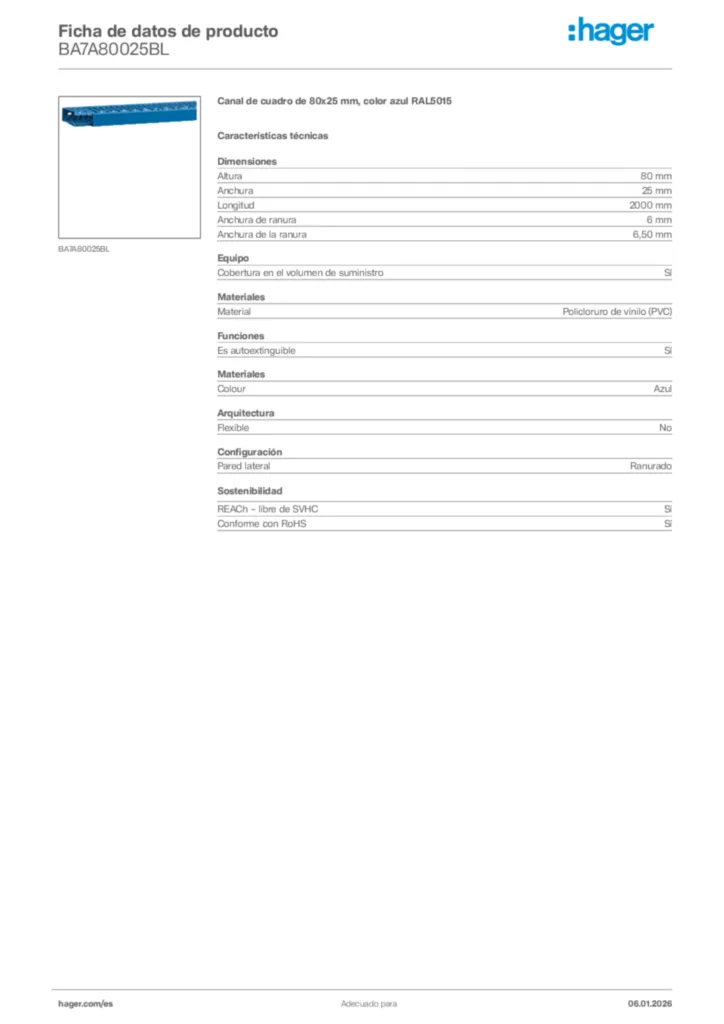 Imagen Hager Ficha de datos de producto BA7A80025BL | Hager España