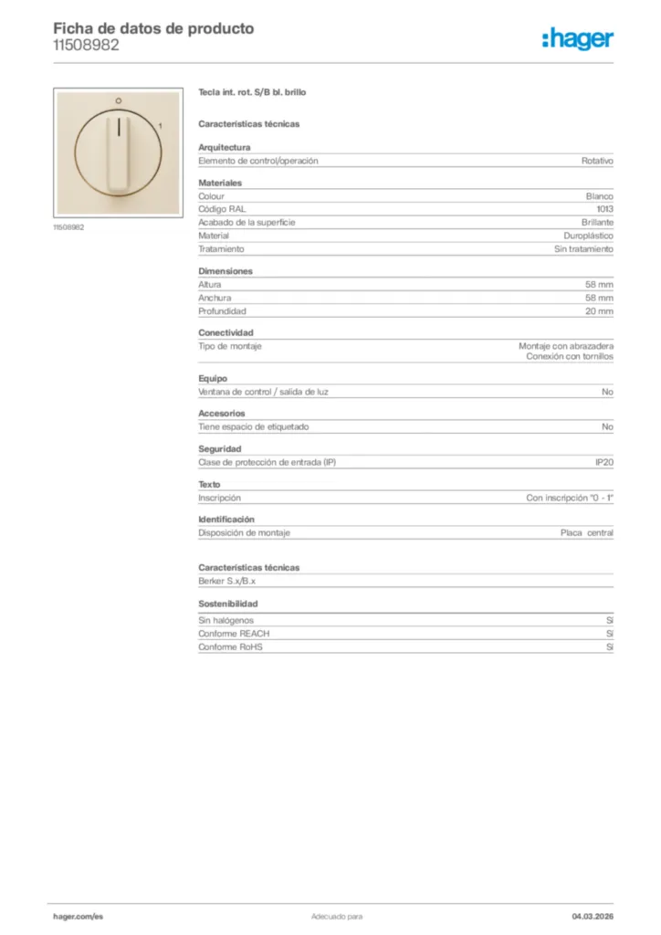 Imagen Hager Ficha de datos de producto 11508982 | Hager España