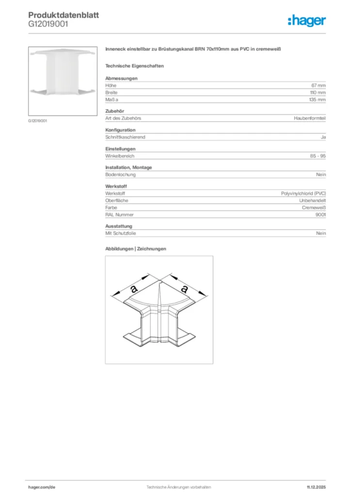 Bild Hager Produktdatenblatt G12019001 | Hager Deutschland