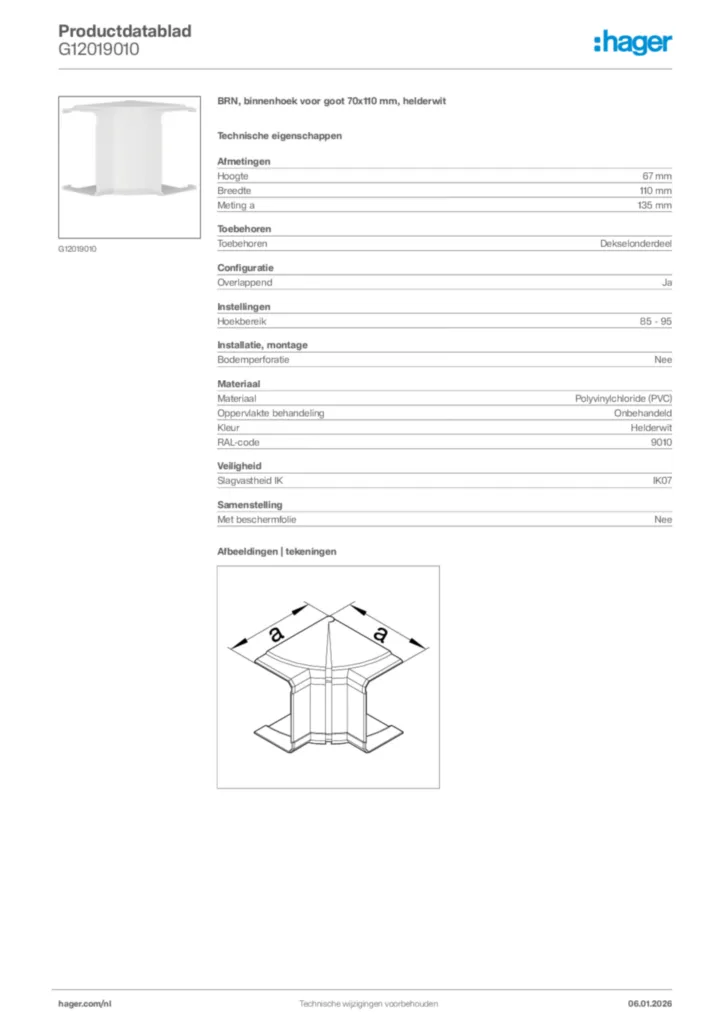 Afbeelding Hager Productdatablad G12019010 | Hager Nederland