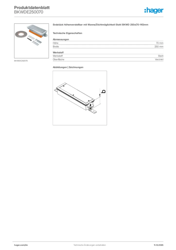 Bild Hager Produktdatenblatt BKWDE250070 | Hager Deutschland