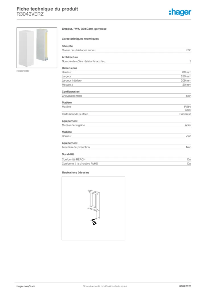 Image Hager Fiche technique du produit R3043VERZ | Hager Suisse