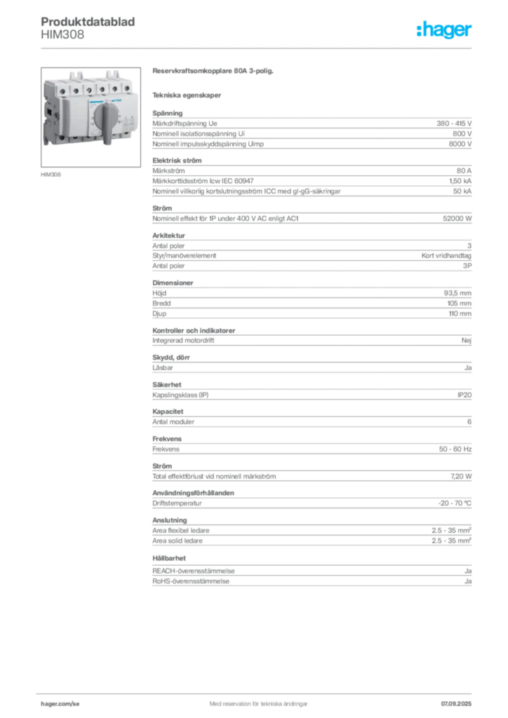 Bild Hager Produktdatablad HIM308 | Hager Sverige