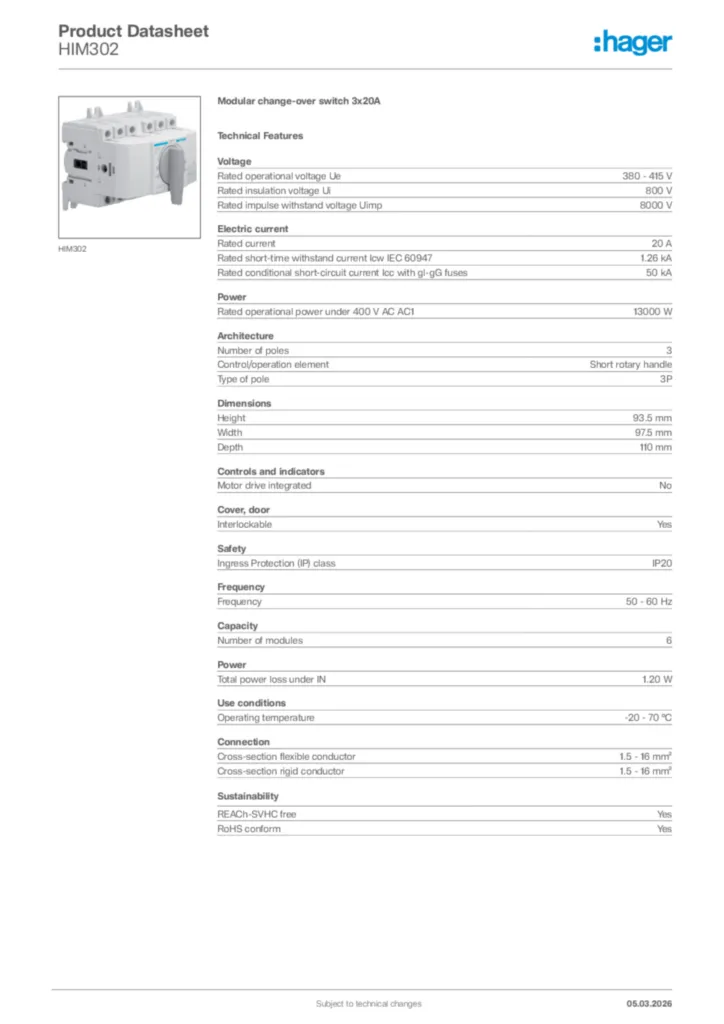 Image Hager Product data sheet HIM302  | Hager Africa