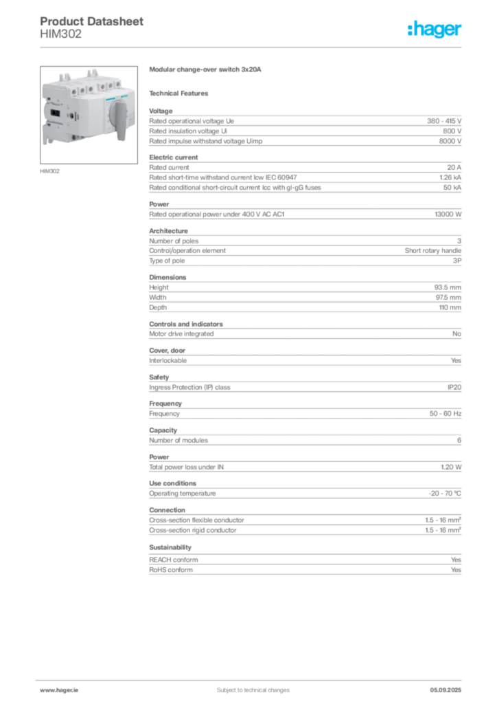 Image Hager Product data sheet HIM302  | Hager