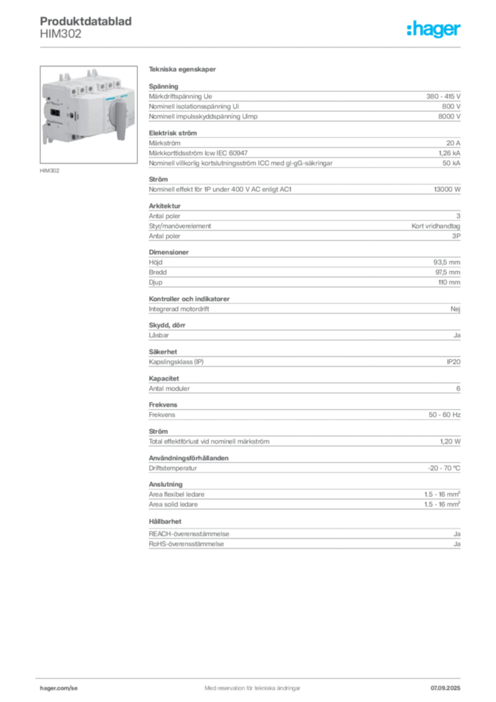 Bild Hager Produktdatablad HIM302 | Hager Sverige