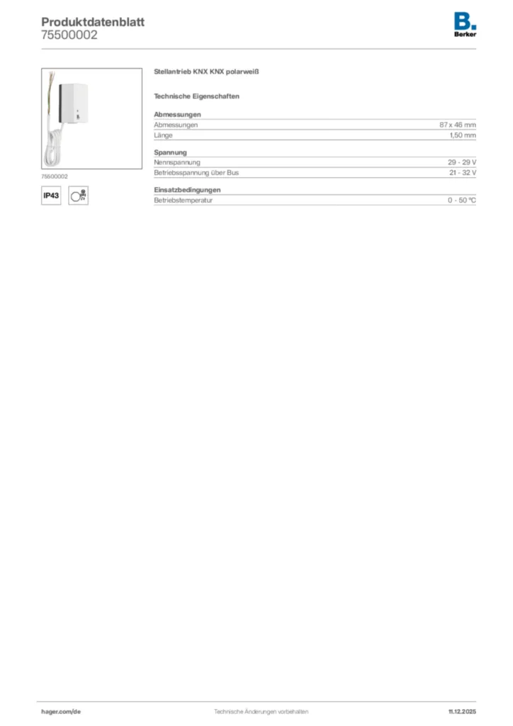 Bild Berker Produktdatenblatt 75500002 | Hager Deutschland