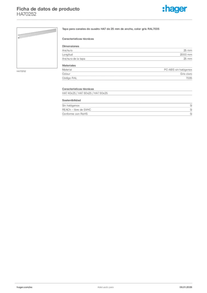 Imagen Hager Ficha de datos de producto HA70252 | Hager España